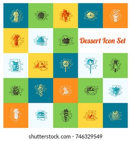 Dessert Icons in Simple, Minimalistic and Modern Flat Design Style for Candy Shop. Clean Work, Vector