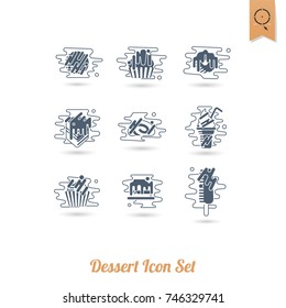 Dessert Icons in Simple, Minimalistic and Modern Flat Design Style for Candy Shop. Clean Work, Vector