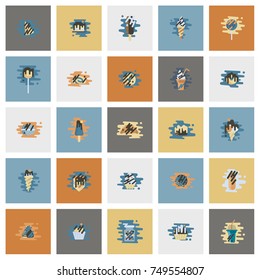 Dessert Icons in Simple, Minimalistic and Modern Flat Design Style for Candy Shop. Clean Work, Vector. Retro Color