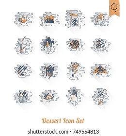 Dessert Icons in Simple, Minimalistic and Modern Flat Design Style for Candy Shop. Clean Work, Vector. Retro Color