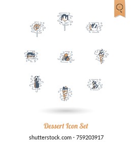 Dessert Icons in Simple, Minimalistic and Modern Flat Design Style for Candy Shop. Clean Work, Vector. Retro Color