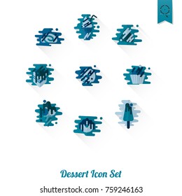 Dessert Icons in Simple, Minimalistic and Modern Flat Design Style for Candy Shop. Clean Work, Vector. Monochrome color. Long Shadow