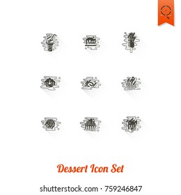 Dessert Icons in Simple, Minimalistic and Modern Flat Design Style for Candy Shop. Clean Work. Vector