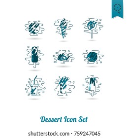 Dessert Icons in Simple, Minimalistic and Modern Flat Design Style for Candy Shop. Clean Work, Vector. Monochrome color