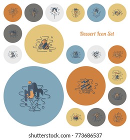 Dessert Icons in Simple, Minimalistic and Modern Flat Design Style for Candy Shop. Clean Work, Vector. Retro Color
