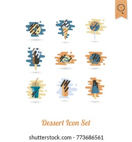 Dessert Icons in Simple, Minimalistic and Modern Flat Design Style for Candy Shop. Clean Work, Vector. Retro Color