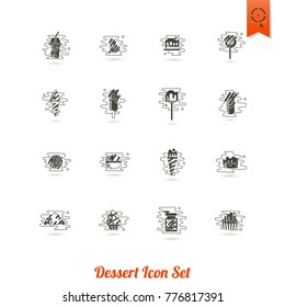 Dessert Icons in Simple, Minimalistic and Modern Flat Design Style for Candy Shop. Clean Work. Vector
