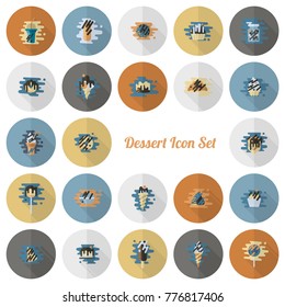 Dessert Icons in Simple, Minimalistic and Modern Flat Design Style for Candy Shop. Clean Work, Vector. Retro Color