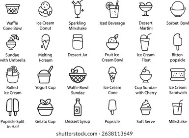 Dessert Icons Vector Set. Line art illustrations of sweets.