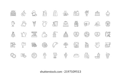 Dessert ideas, linear icons, line signs set, vector collection