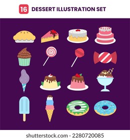 Dessert illustration, set of cakes and sweets vector suitable for templates, children's books, posters, menus and others.