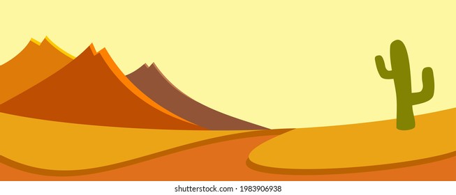 Dessert Landscape And Cactus  Illustration For Design Background