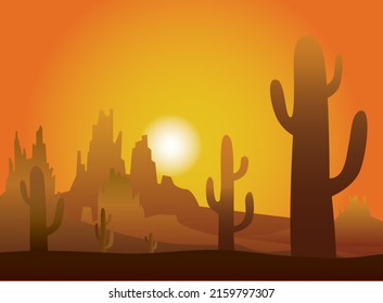 dessert landscape and cactus illustration for design background
