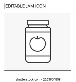  Dessert line icon. Tasty apple jam in a jar. Delicious addition for food. Organic dessert. Jam concept. Isolated vector illustration. Editable stroke