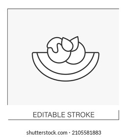  Dessert line icon. Watermelon with sweet pulpy flesh and many seeds and ice cream. Gourd family,Fruit concept. Isolated vector illustration. Editable stroke