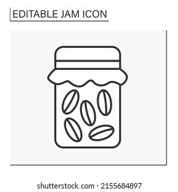  Dessert line icon.Conserved sweet nuts in sugar syrup.Cooked dessert in jar. Medicine. Organic dessert. Jam concept. Isolated vector illustration. Editable stroke