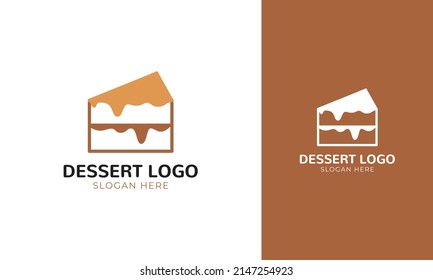 Dessert logo design. Slice of cake with melted cream for delicious taste