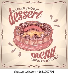 Modelo de capa de menu sobremesa com ilustração de bolo gráfico