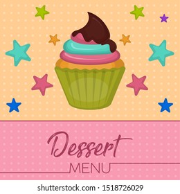 Dessert menu with a cupcake - Vector illustration