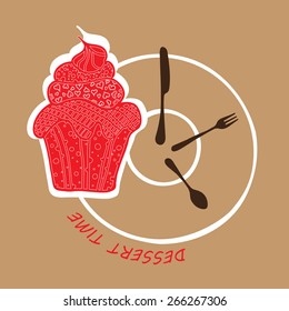 Dessert menu, flat design stylized vector icon. Hand-drawing