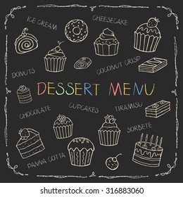 Dessert menu on chalk Board for your design, vector illustration.