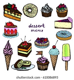 Dessert menu - set of color hand-drawn elements 2
