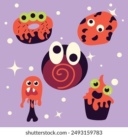 Dessert Monster Cute Set Vector