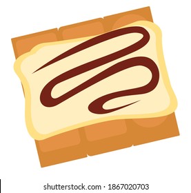 Dessert with mousse and chocolate topping. Delicious sweets served in diner or cafe. Menu in restaurant. Ice cream with cocoa, confectionery or bakery store assortments. Vector in flat style