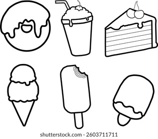 Dessert Outline Set Vector Illustration, Cartoon Clipart, and Line Art Design