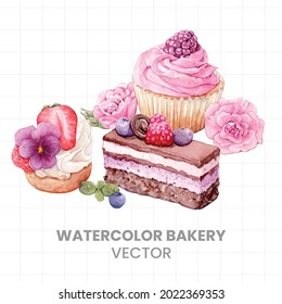 Dessert painted in watercolor on a white background.