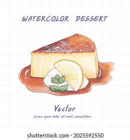 Dessert painted in watercolor on a white background.