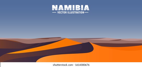 Dessert panorama landscape. Namibia Africa vector illustration. Sand dunes in natural background. Image for web, banner or game design.