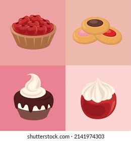dessert pastry cookies icons set
