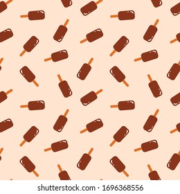 Patrón de postre. Ilustración de pasteles esquimales dibujados en estilo plano sobre un fondo marrón claro. Vector 8 EPS.