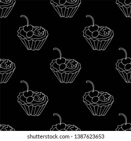 Dessert pattern. Vector illustration with delicious cakes, black and white color.