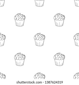 Dessert pattern. Vector illustration with delicious cakes, black and white color.