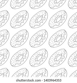 Dessert pattern. Vector illustration with delicious cakes, black and white color.