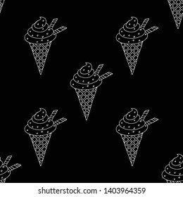 Dessert pattern. Vector illustration with delicious cakes, black and white color.