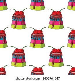 Dessert pattern. Vector illustration with tasty bright cakes.