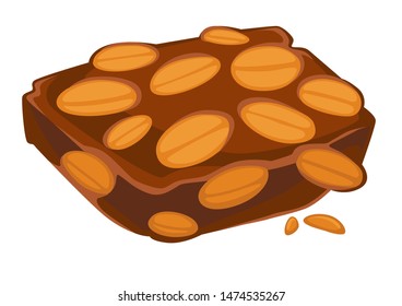 Dessert peanut chocolate bar isolated treat sweet snack vector peeled nuts and caramel food and culinary recipe cuisine cooking, ingredients snack protein product and cocoa cream dish or meal