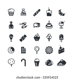 Dessert, pie, cupcake, cookie, biscuit, muffin vector icons. Sweet cupcake and biscuit, set of cake in monochrome style illustration.