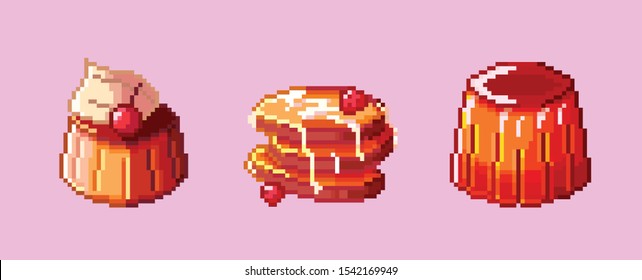 Dessert Pixel Food Cake Yum 8bit Jelly Pancake Bakery Products Baking