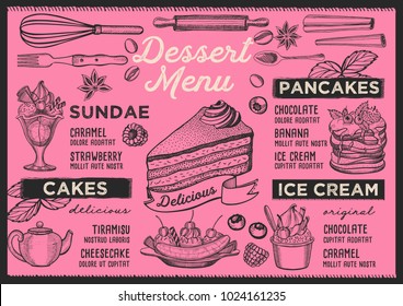 Dessert Restaurant Menu. Vector Food Flyer For Bar And Cafe. Design Template With Vintage Hand-drawn Illustrations.