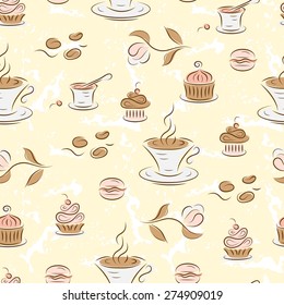 Dessert. Seamless pattern with coffee and sweets.