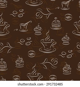 Dessert. Seamless pattern with coffee and sweets.