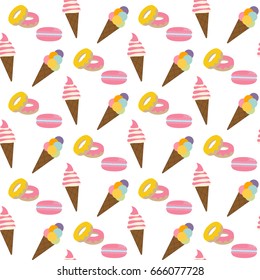 Dessert seamless pattern on the white background. Vector illustration