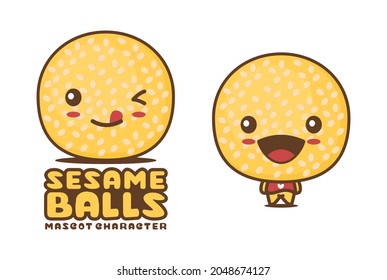 dessert sesame ball mascot, asian food vector illustration, suitable for logos, packaging labels, stickers, etc.