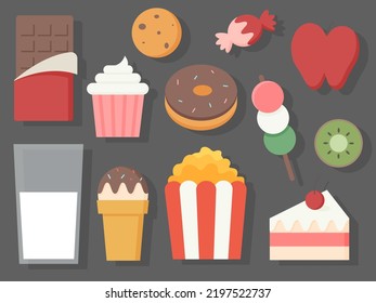 dessert set of colorful cartoon. Vector isolated.