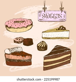 Dessert. Set of hand drawn illustrations
