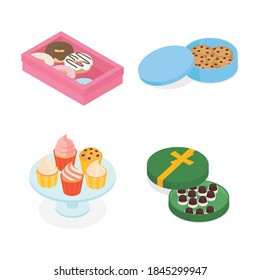 Dessert set. Isometric vector illustration in flat design. svg